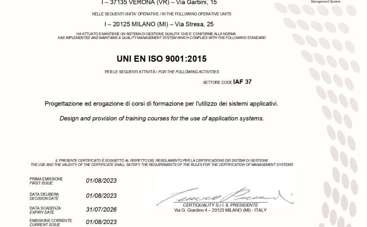 Datasys Network ottiene la certificazione ISO 9001
