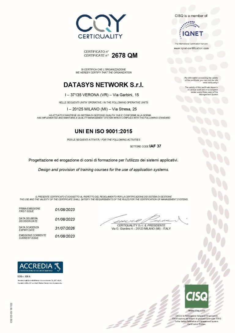 Datasys Network ottiene la certificazione ISO 9001